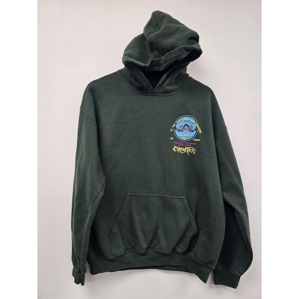Lady Gaga Hoodie Mens Medium Green Chromatica‎ LG-6 Pullover Graphic Sweatshirt